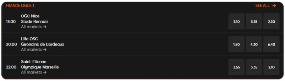 Decimal odds format for ligue 1