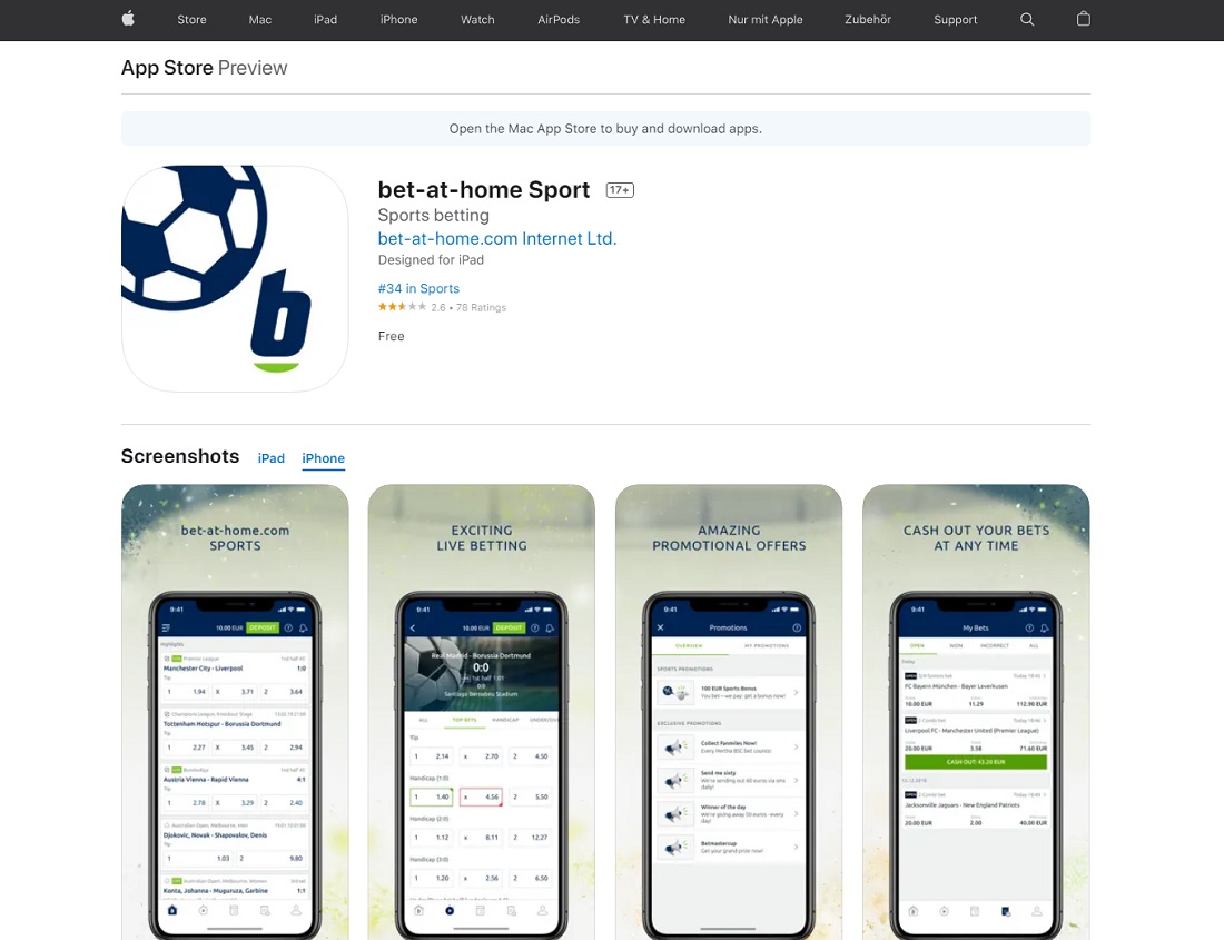 Bet atHome App for iOS