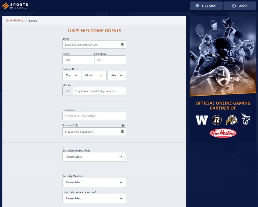 Registration and verification Sports Interaction Superbetting