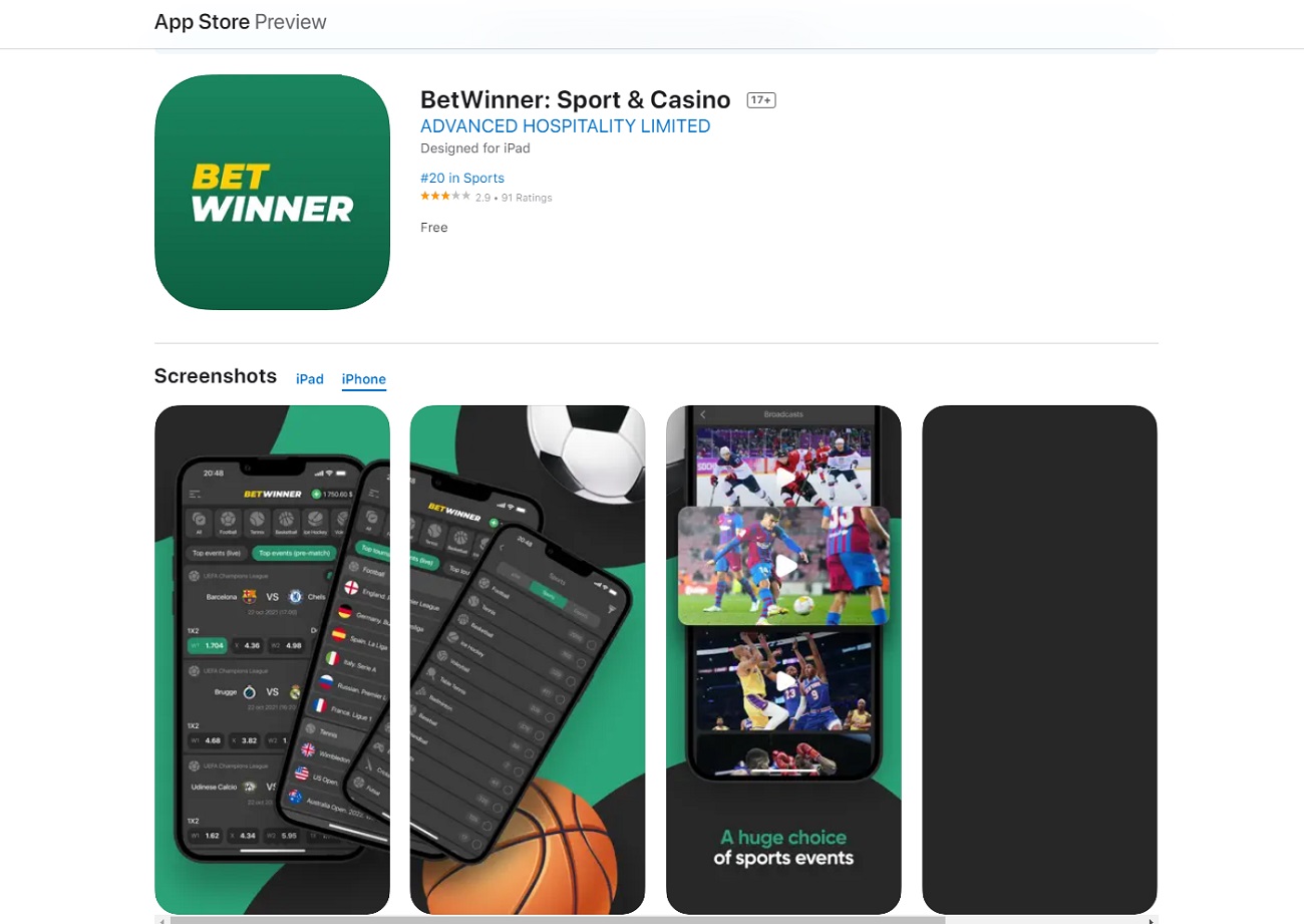 Betwinner app for iOS