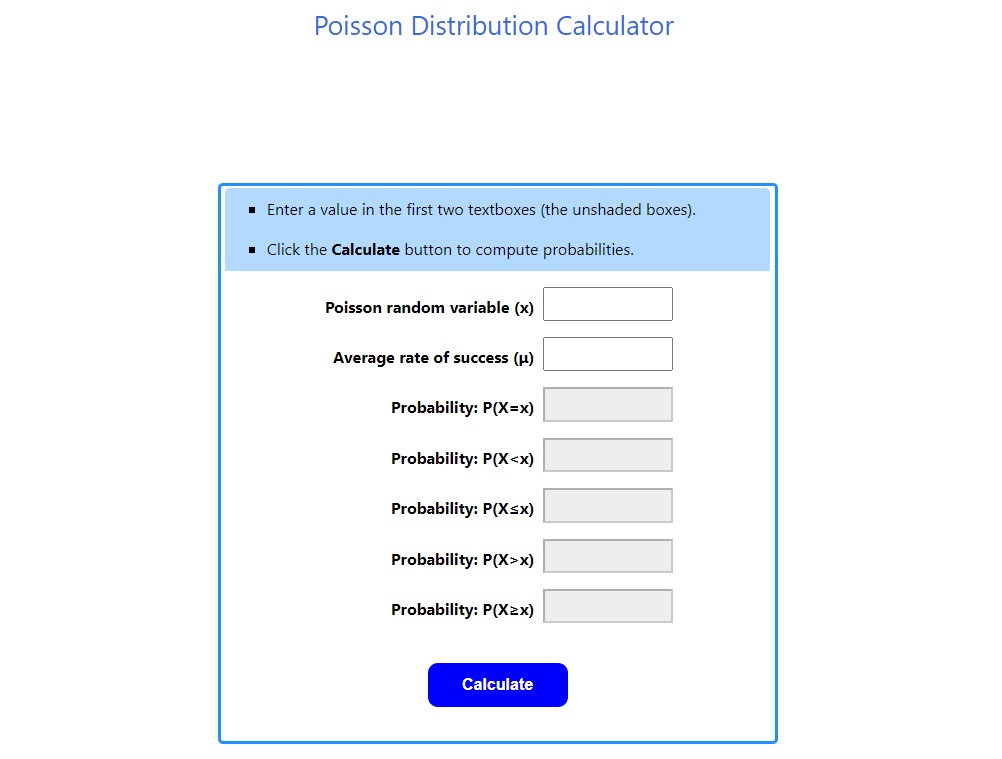 Poisson Distribution Calculators