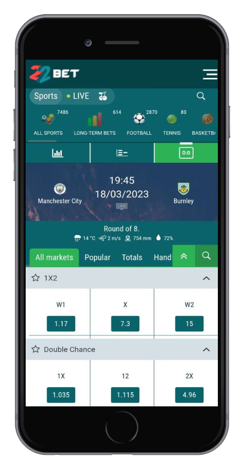 22bet Mobile App Main Features