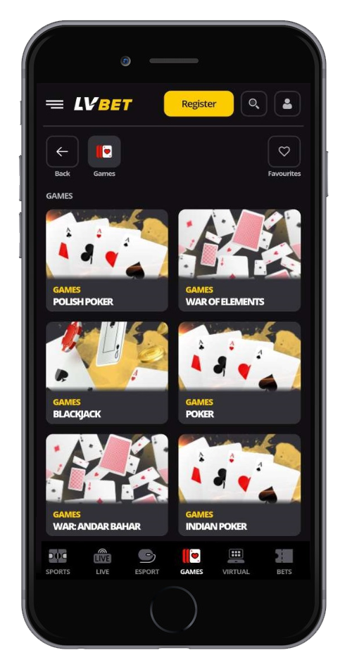 Casino Section in the LV Bet App