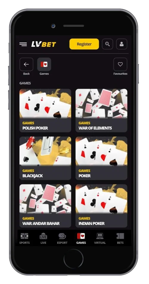 Casino Section in the LV Bet App