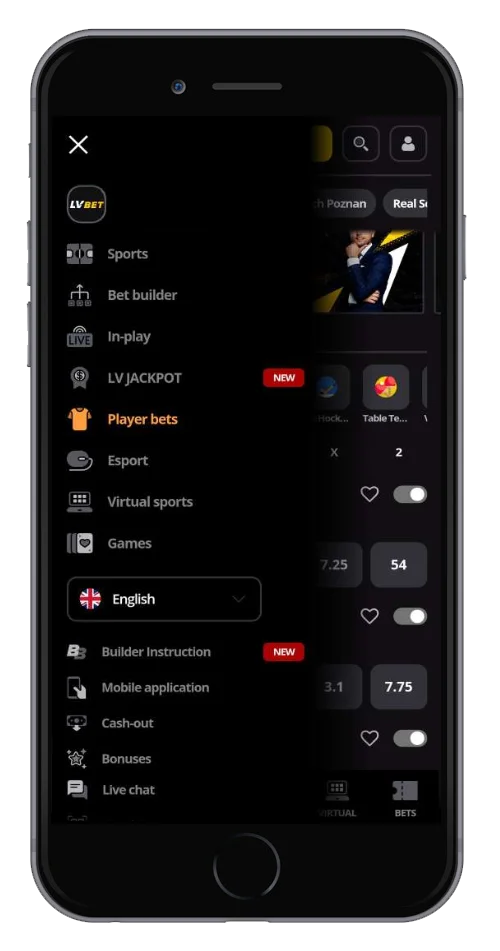 LVbet menu app