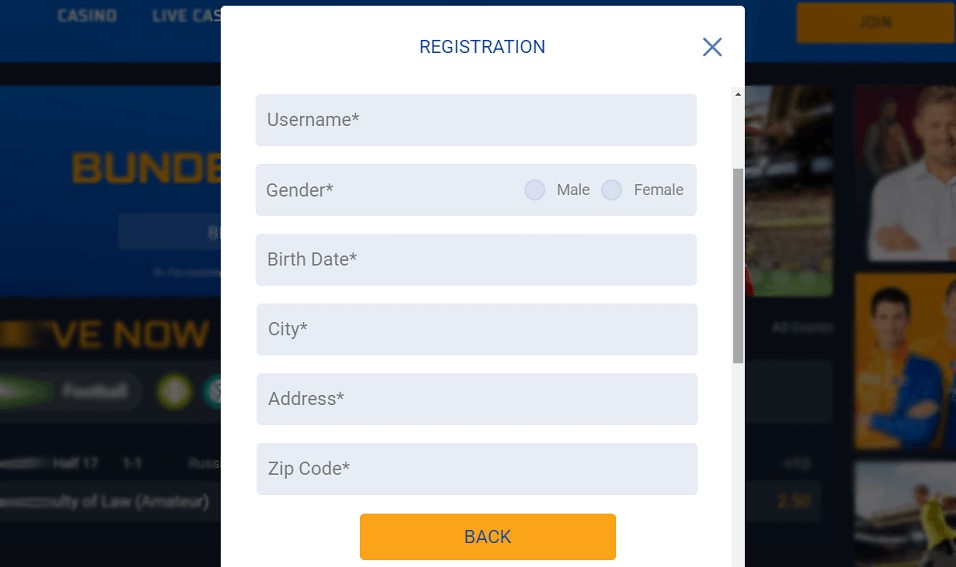 Registration and login STSBet
