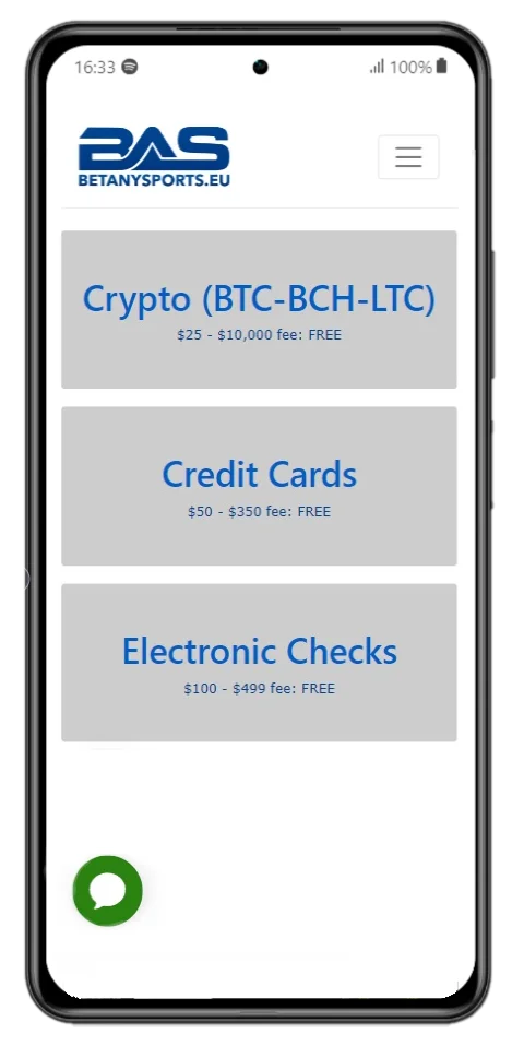 Deposit Options Available on BetAnySports App